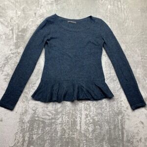 Peruvian Connection Audley‎ Blue Marled Baby Alpaca Blend Peplum Sweater Size S